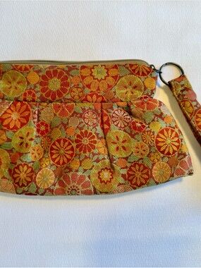 Maruca Handmade Wristlet Clutch in Red and Gold Floral Jacquard
